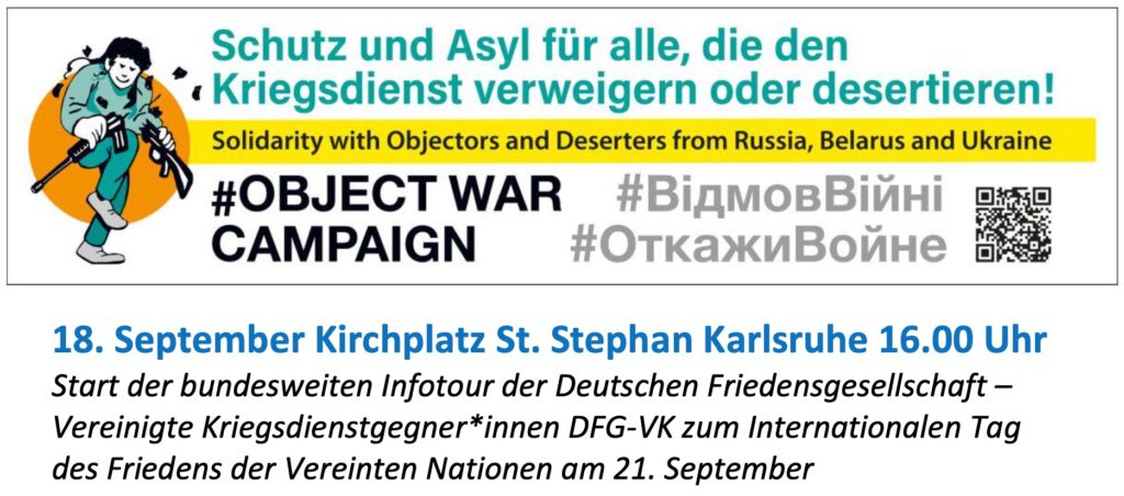 Bild Solidarität mit Kriegsdiensverweigerern 18. September 2023 16:00 Uhr Kirchplatz St. Stephan